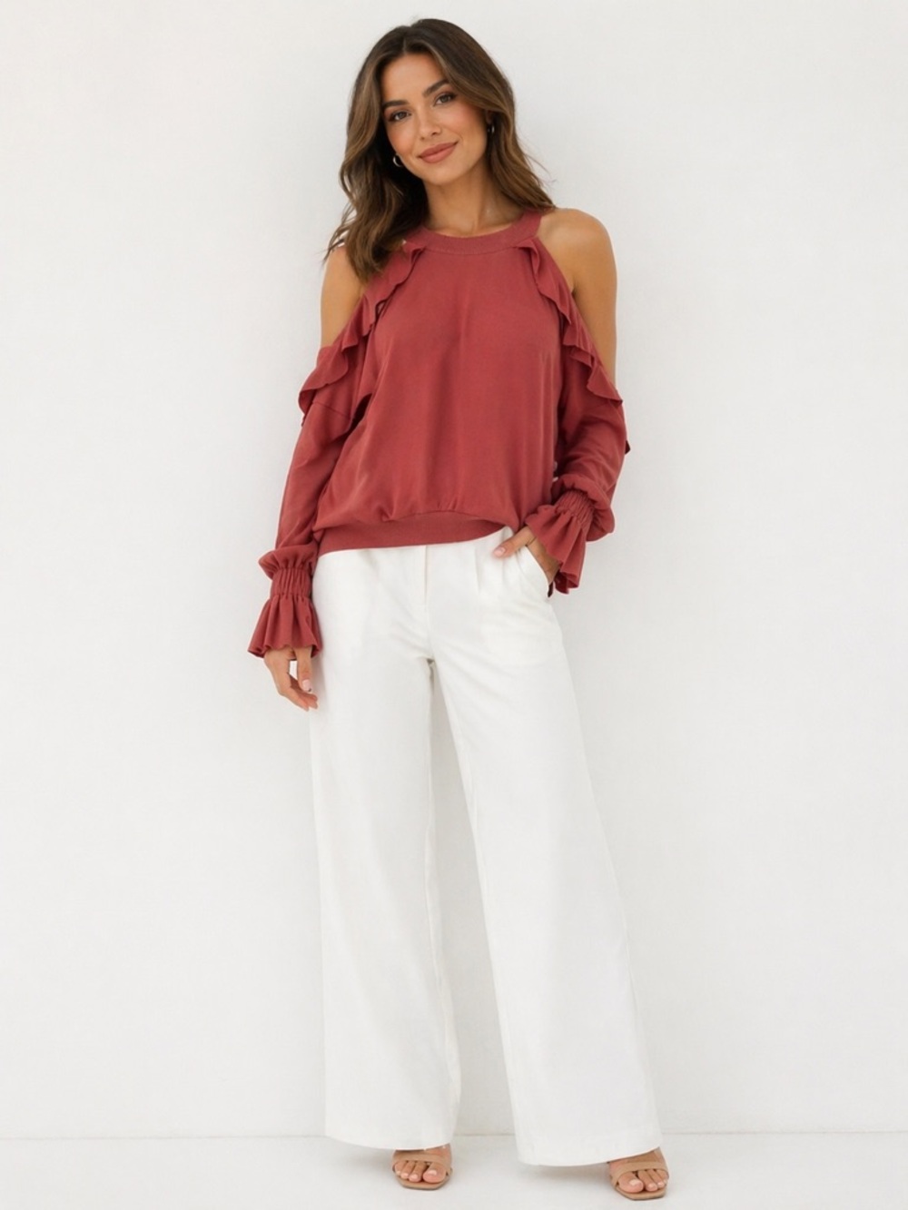 Moon River Ribbed Crewneck Sweatshirt in Dusty Rose
